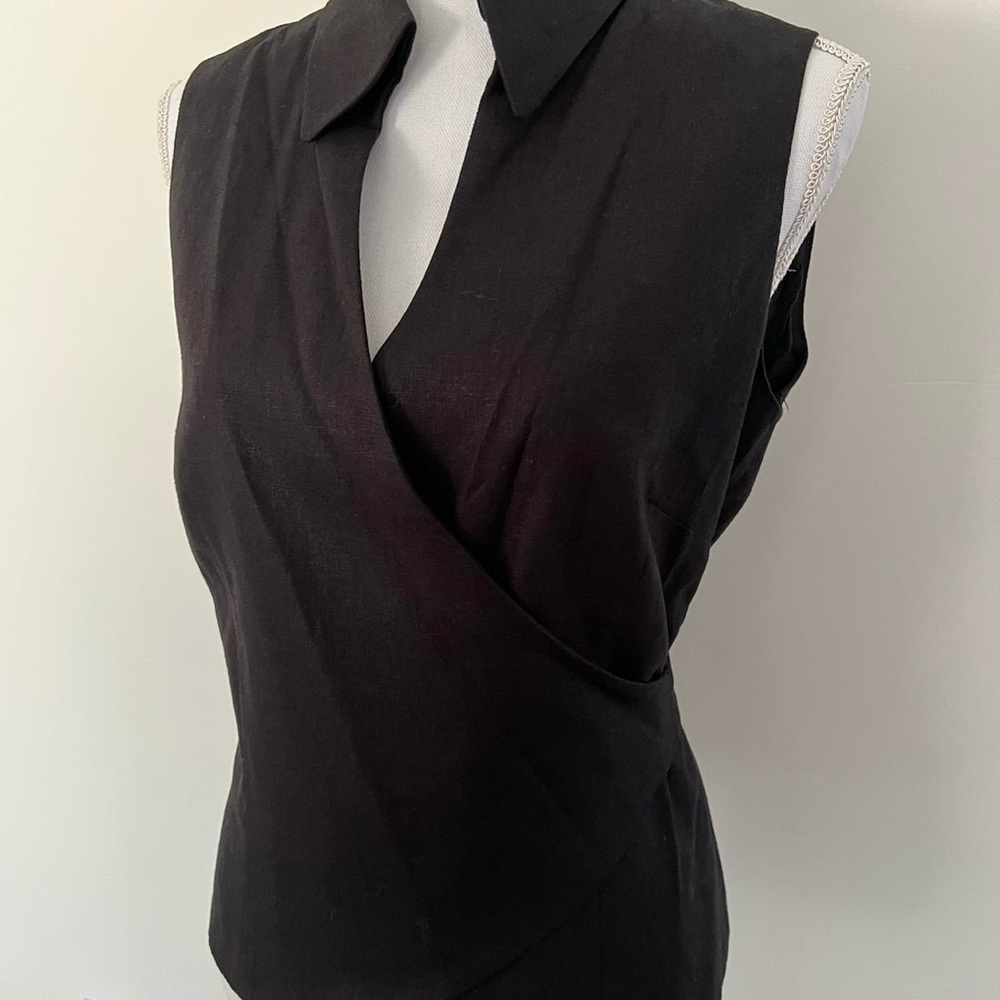 Vintage linen-blend black wrap tank top - Size 12